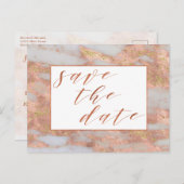Elegant Roos Gold Marble Script Save the Date Aankondigingskaart (Voorkant / Achterkant)