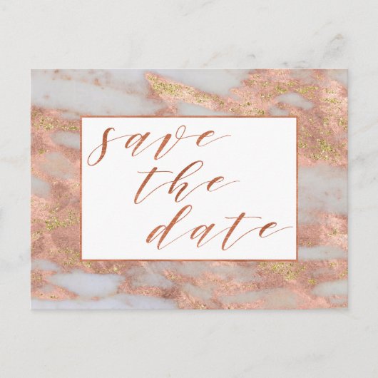 Elegant Roos Gold Marble Script Save the Date Aankondigingskaart (Voorkant)