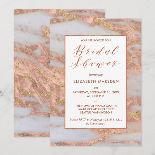 Elegant Roos Gold Marble Script Vrijgezellenfeest Kaart (Voorkant / Achterkant)