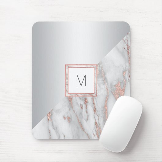 Elegant Roos Gold Marble Silver MONOGRAM Muismat (Met muis)