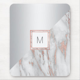Elegant Roos Gold Marble Silver MONOGRAM Muismat