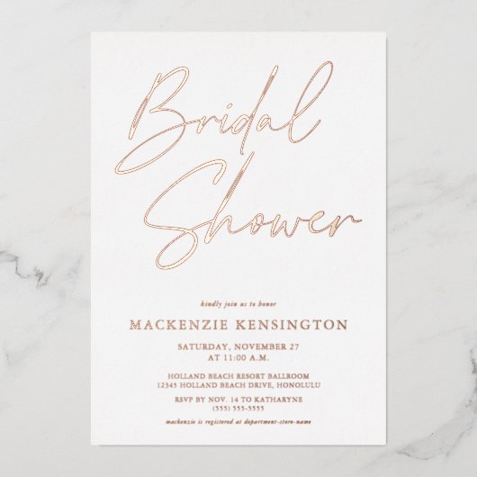 Elegant Roos Gold Marble Vrijgezellenfeest Folie Uitnodiging (Voorkant)