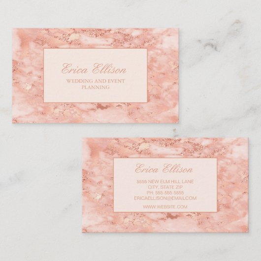 Elegant Roos Gold Marble Wedding Planner Visitekaartje (Voorkant / Achterkant)