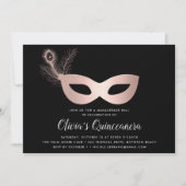Elegant Roos Gold Masquerade Theme Quinceanera Kaart (Voorkant)