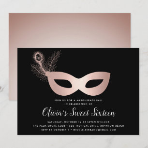 Elegant Roos Gold Masquerade Theme Sweet Sixteen Kaart