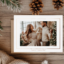 Elegant Roos Gold Merry Christmas Gepersonaliseerd Folie Feestdagen Briefkaart