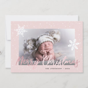 Elegant Roos Gold Merry-kerstfoto Aangepast  Feestdagenkaart