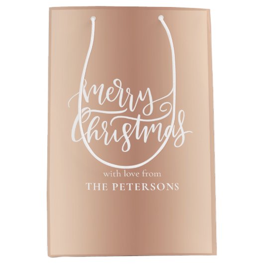 Elegant Roos Gold Merry kerstkalligrafie Medium Cadeauzakje (Voorkant)