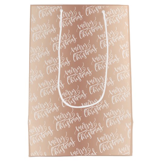 Elegant Roos Gold Merry kerstkalligrafie Medium Cadeauzakje (Achterkant)