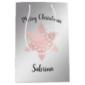 Elegant roos Gold Merry-kerstsnowflak Medium Cadeauzakje (Voorkant)