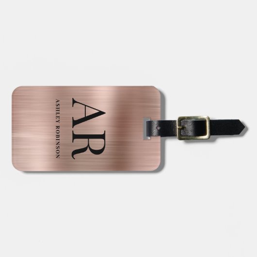 Elegant Roos Gold Metal Monogram 2 Initiaal Bagagelabel (Voorkant horizontaal)