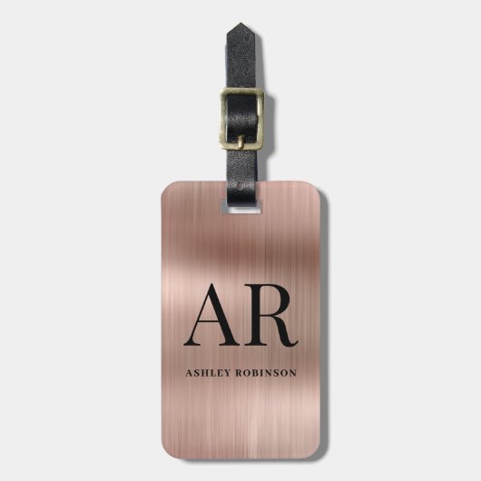 Elegant Roos Gold Metal Monogram 2 Initiaal Bagagelabel (Voorkant verticaal)