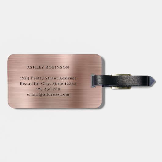 Elegant Roos Gold Metal Monogram 2 Initiaal Bagagelabel (Achterkant horizontaal)