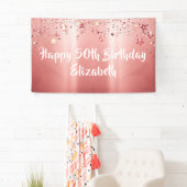 Elegant Roos Gold Metallic Shimmer Stars Birthday Spandoek (Insitu)