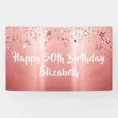 Elegant Roos Gold Metallic Shimmer Stars Birthday Spandoek (Horizontaal)