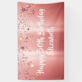 Elegant Roos Gold Metallic Shimmer Stars Birthday Spandoek (Verticaal)