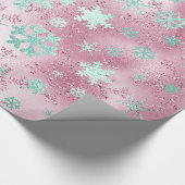 Elegant Roos Gold Mint-kerstsnowflake-patroon Cadeaupapier (Hoek)