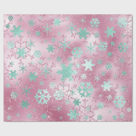 Elegant Roos Gold Mint-kerstsnowflake-patroon Cadeaupapier (Vlak)