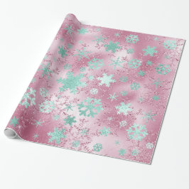 Elegant Roos Gold Mint-kerstsnowflake-patroon Cadeaupapier