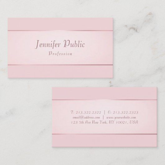 Elegant Roos Gold Modern Handgeschreven Script Tre Visitekaartje (Voorkant / Achterkant)