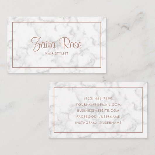 Elegant Roos Gold Moderne marmer Visitekaartje (Voorkant / Achterkant)
