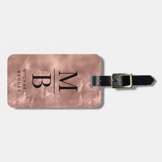 Elegant Roos Gold Monogram Bagagelabel (Voorkant horizontaal)