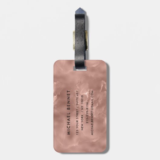 Elegant Roos Gold Monogram Bagagelabel (Achterkant verticaal)