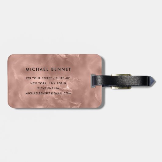 Elegant Roos Gold Monogram Bagagelabel (Achterkant horizontaal)