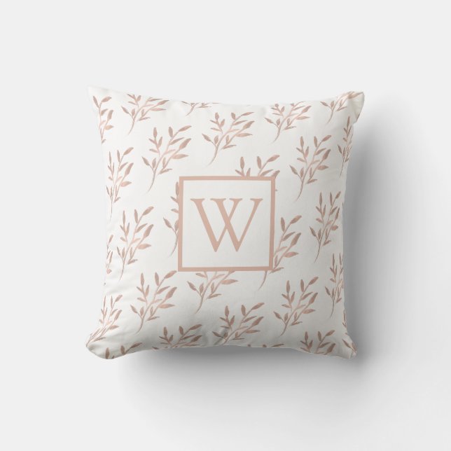 Elegant Roos Gold Monogram Foliage Kussen (Voorkant)