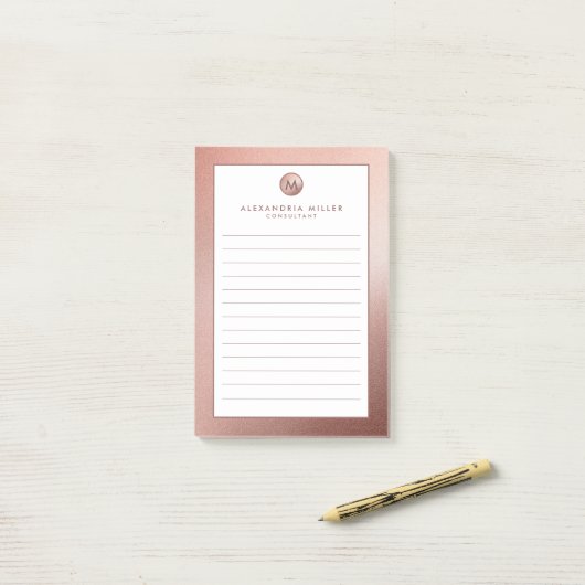 Elegant Roos Gold Monogram, gelijnd Post-it® Notes (Op bureau)