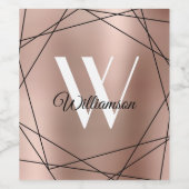 Elegant Roos Gold Monogram Geometric Name Script Wijn Etiket (Enkel label)