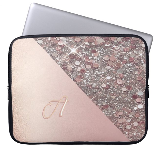 Elegant Roos Gold Monogram Laptop Sleeve (Voorkant)