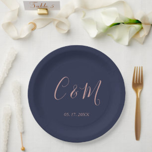 Elegant Roos Gold Monogram marinevrouw Weddenschap Papieren Bordje