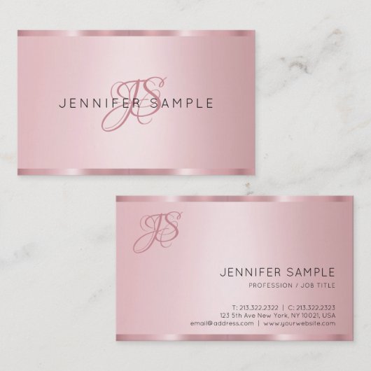 Elegant Roos Gold Monogram Modern Visitekaartje (Voorkant / Achterkant)