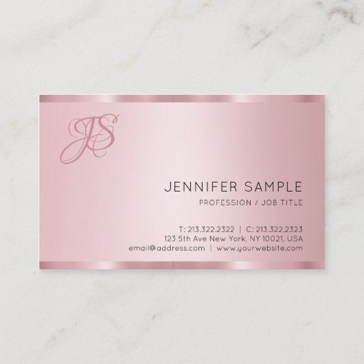 Elegant Roos Gold Monogram Modern Visitekaartje (Achterkant)