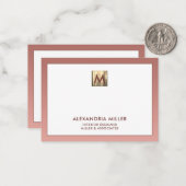 Elegant Roos Gold Monogram Notitiekaartje (Voorkant / Achterkant in situ)