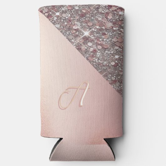 Elegant Roos Gold Monogram Seltzer Blikjeskoeler (Voorkant)