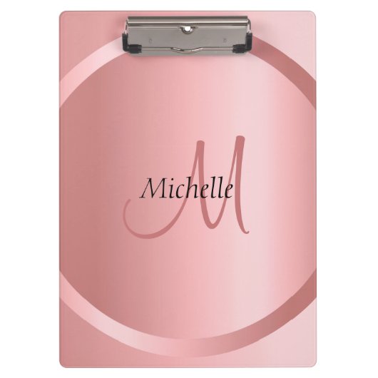 Elegant Roos Gold Monogram Sjabloon Klembord (Voorkant)