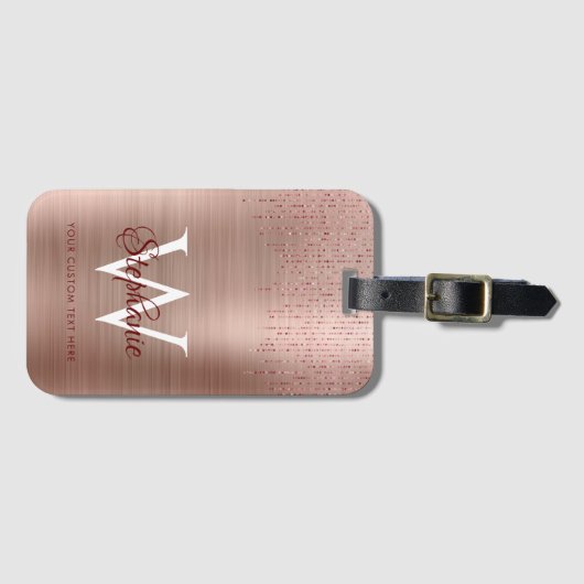 Elegant Roos Gold Monogram Sparkle Bagagelabel (Voorkant (horizontaal))