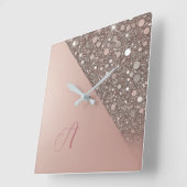 Elegant Roos Gold Monogram Vierkante Klok (Hoek)