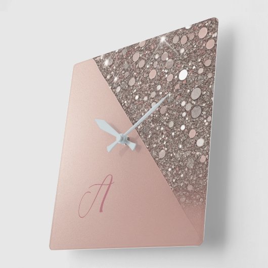 Elegant Roos Gold Monogram Vierkante Klok (Hoek)