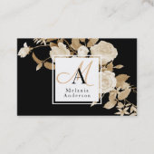 Elegant Roos Gold Monogram Visitekaartje (Voorkant)