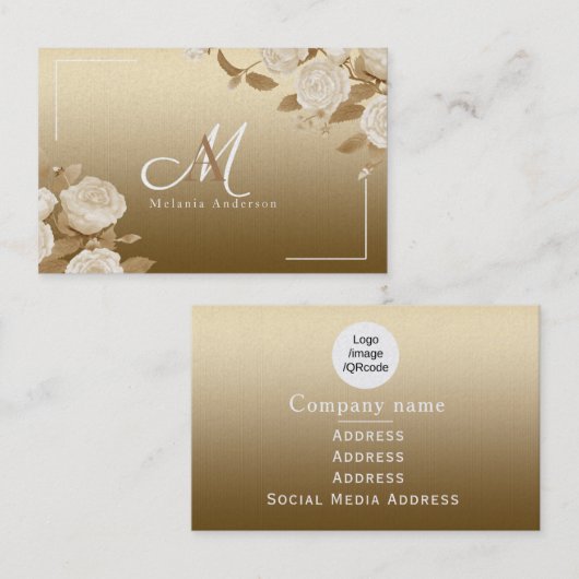 Elegant Roos Gold Monogram Visitekaartje (Voorkant / Achterkant)