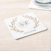 Elegant Roos Gold Monogram Weddenschap Kartonnen Onderzetters (Schuin)