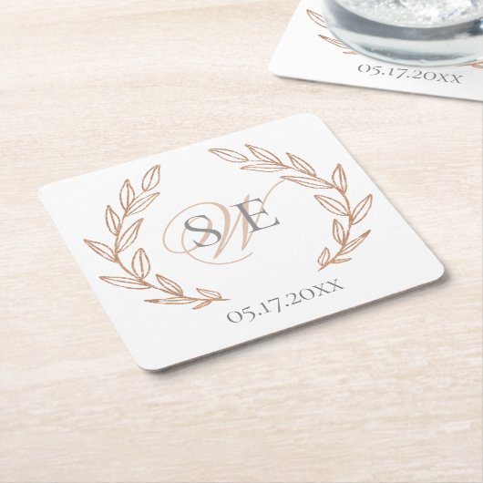 Elegant Roos Gold Monogram Weddenschap Kartonnen Onderzetters (Schuin)
