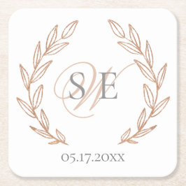 Elegant Roos Gold Monogram Weddenschap Kartonnen Onderzetters