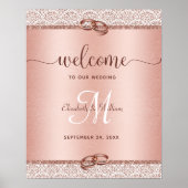 Elegant Roos Gold Monogram Weddenschap Welkom Poster (Voorkant)