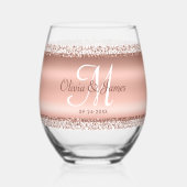 Elegant Roos Gold Monogram Weddenschap Wijnglas Zonder Voet (Voorkant)