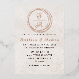 Elegant Roos Gold Monogram Wedding Folie Uitnodigi Uitnodiging