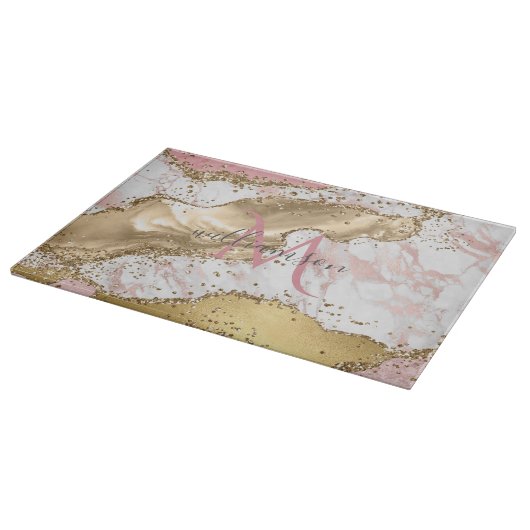 Elegant Roos Gold | Monogram witte marmer Snijplank (Hoek)